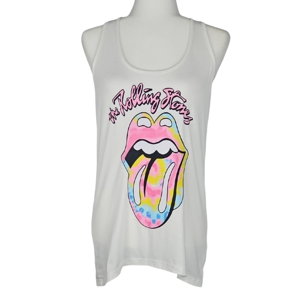 The Rolling Stones Pastel Pink Multi on White Racerback Tank Top Tee